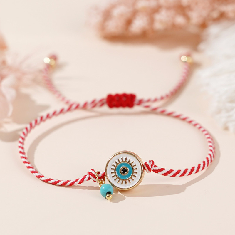 Cross-Border Hot-Selling Fashion Simple Maltese Hand Jewelry White Eye Turquoise Red and White Rope Bracelet for Women