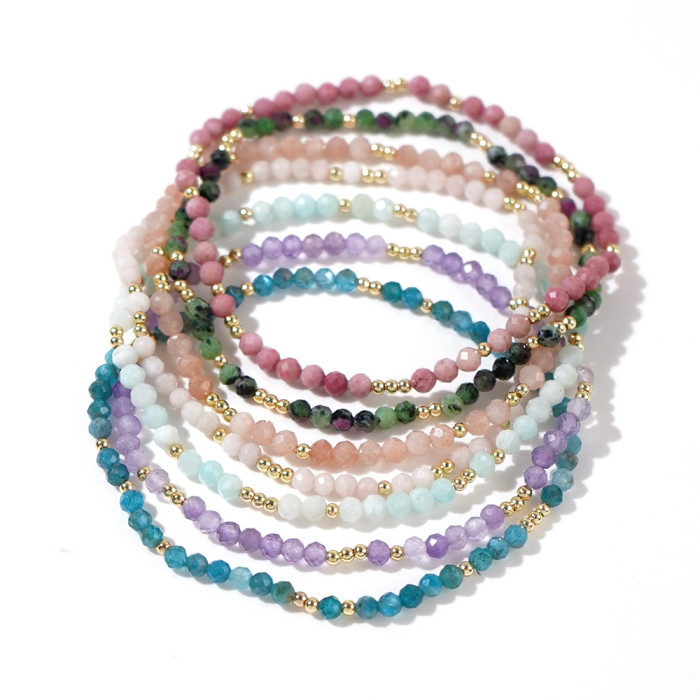 Natural Stone Elastic Cord Bracelet Multi-Color Mixed Japanese and Korean Style Small Particle Crystal Stone Jewelry Bracelet Ins Hot Style Jewelry
