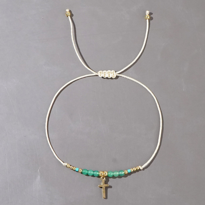 2025 New Ins Style Cross Semi-Precious Stone Bracelet Niche Design Adjustable Drawstring Light Luxury Hand Jewelry Wholesale