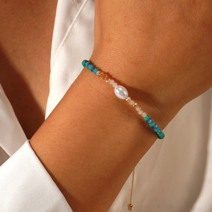 Spring New Mother's Day Gift Bohemian Beaded Glass Crystal Bracelet Round Vacation Style Fashion Jewelry