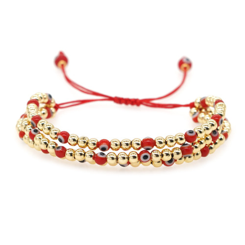 Cross-Border Hot-Selling Red Rope Three-Layer Gold Bead Bracelet Demon Eye Design Trendy Must-Have Versatile Accessory