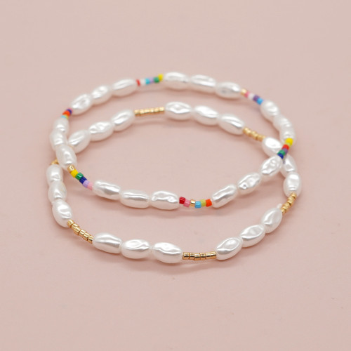 Bohemian Style Bracelet Beaded Soft Clay Versatile White Pebble Imitation Pearl Iron Gallstone Gold Bead Bracelet