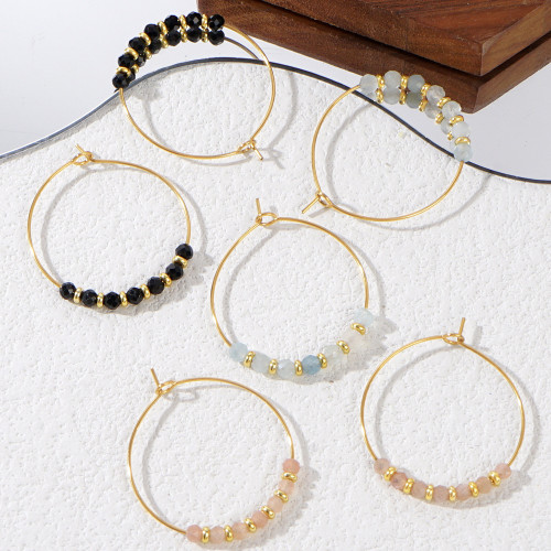 Exaggerated Personality Simple Large Circle Flat Bead Semi-Precious Stone Earrings for Women Ins Internet Celebrity Fashion Earrings