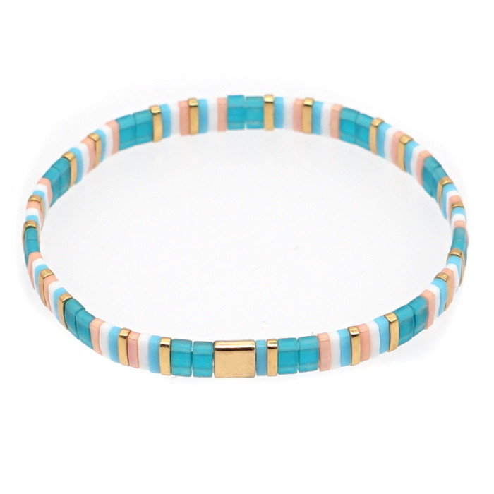 Japanese Style Tila Bead Women's Bracelet Non-Fading Ins Fashion Black Gallstone Glass Bead Mixed Elastic Hand Jewelry Wholesale