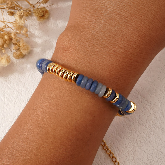 Natural Kyanite Abacus Bead Bracelet 14K Gold Plated Spacer Bead Design Simple Ins Style Women's Bracelet Direct Supp...