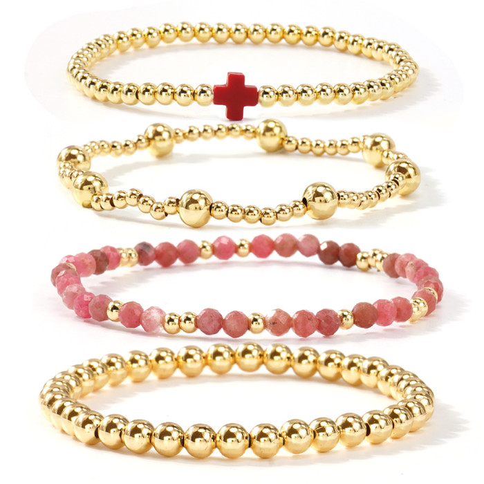 Summer Cool Beach Style Multi-layer Gold Bead Crystal Bracelet Set Hot-selling Cross Vacation Jewelry Bracelet
