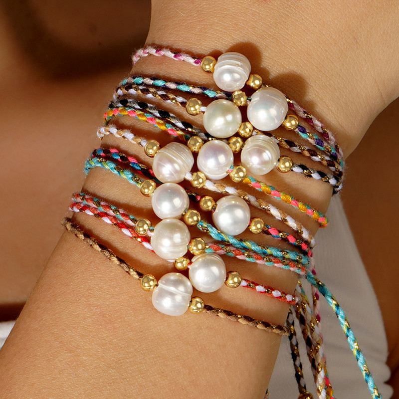 Cross-Border Hot-Selling New Product Four-Color Hand-Woven Cotton Rope Copper Bead Large Hole Pearl Bracelet Niche Design Manufacturer Wholesale Musical Note