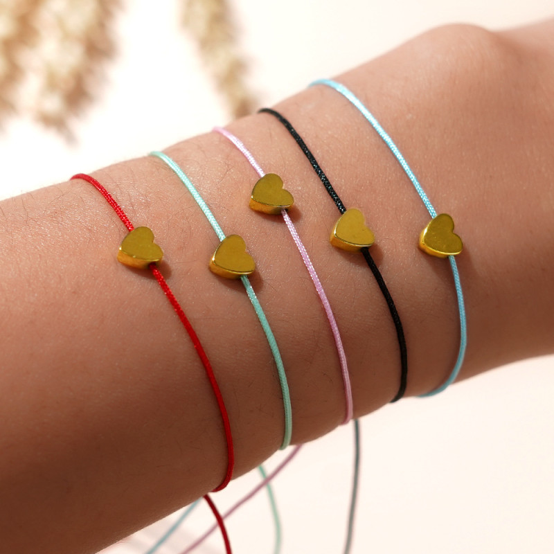 Cross-Border Hot-Selling Minimalist Heart Natural Stone Bracelet Couple Best Friend Commemorative Gift Small Accessories Wholesale Stall Bracelet