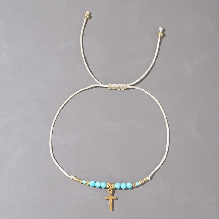 2025 New Ins Style Cross Semi-Precious Stone Bracelet Niche Design Adjustable Drawstring Light Luxury Hand Jewelry Wholesale