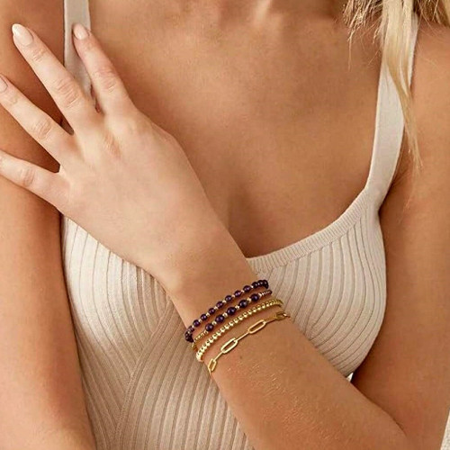 Ins Style Amethyst Beaded Metal Bracelet Set European and American Light Luxury Multi-layer Stacking Bracelet for Women Wholesale Dropshipping