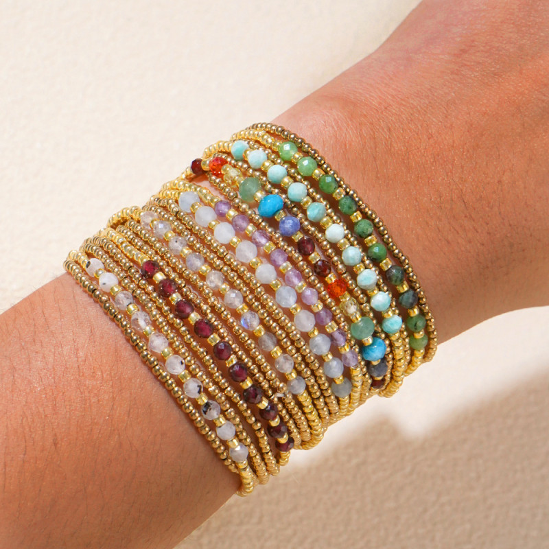 Three-Layer Colored Diamond Natural Stone Bracelet Light Luxury High-End Feel Jewelry Four-Piece Set European and American Hot Fashion Commuting Natural