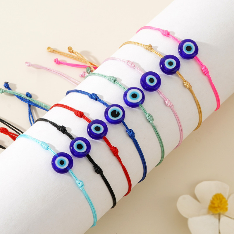 Minimalist Commuting Glass Bead Eye Bracelet European and American Devil's Eye Multicolor Hot-Selling Thin Bracelet Wholesale Hand Jewelry