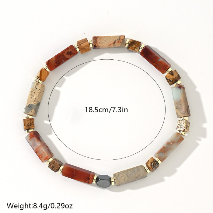 Cross-Border Hot-Selling Vintage Bohemian Style Natural Stone Spacer Semi-Precious Stone Men's Beaded Bracelet Artistic Retro