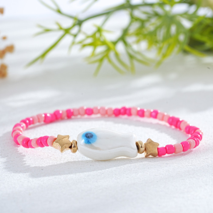 Colorful Glass Ceramic Small Fish Beaded Bracelet Summer Cute Ocean Style Versatile Bracelet Ins Hot Sale