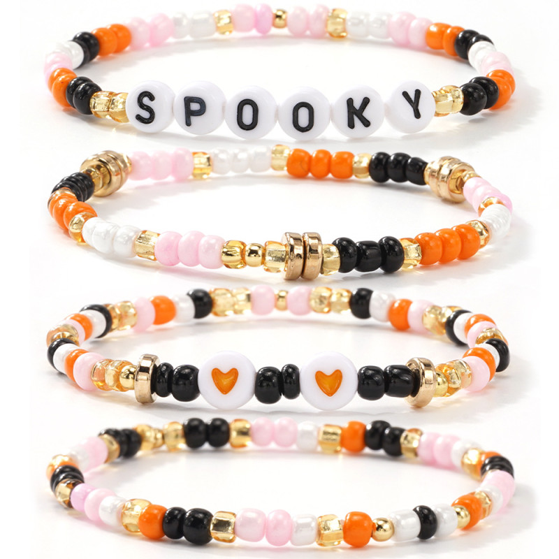 Ins Style Fashion Multi-layer Beaded Bracelet Set Halloween Spooky Letter Heart Colorful Beads Bracelet for Women