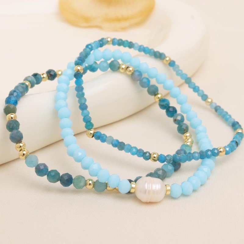 TILA Bracelet Set of Four Blue Crystal Flat Beads Black Gallstone Phosphorite Cross-Border Multi-Layer Stacking Women's Bracelet
