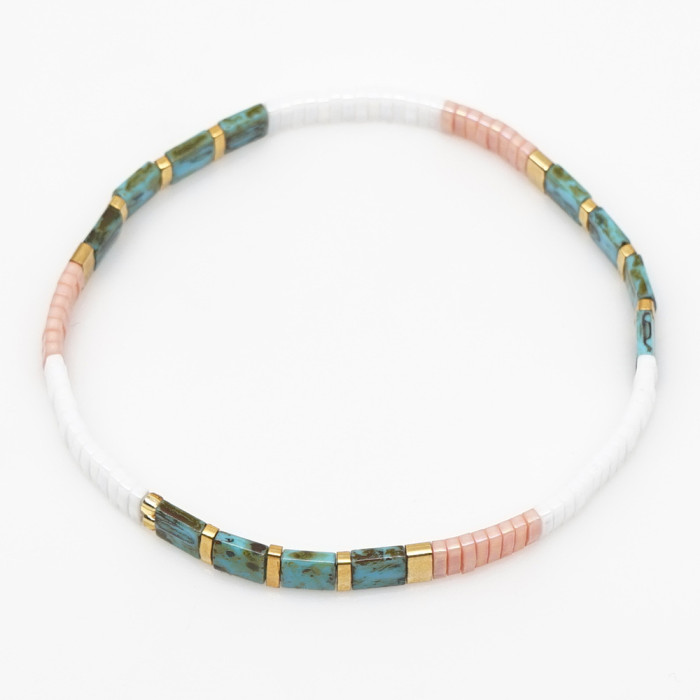 Bohemian Retro Ethnic Style Beaded Bracelet Fashion Simple Multi-layer Stacked Tila Bead Bracelet Elastic Bracelet