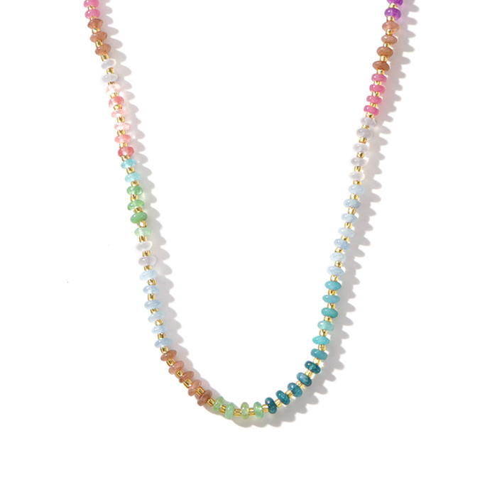 Cross-Border Hot Selling Ins Popular Simple Fashion Summer Beach Style Spacer Beads Colorful Abacus Beads Semi-Precious Stone Necklace