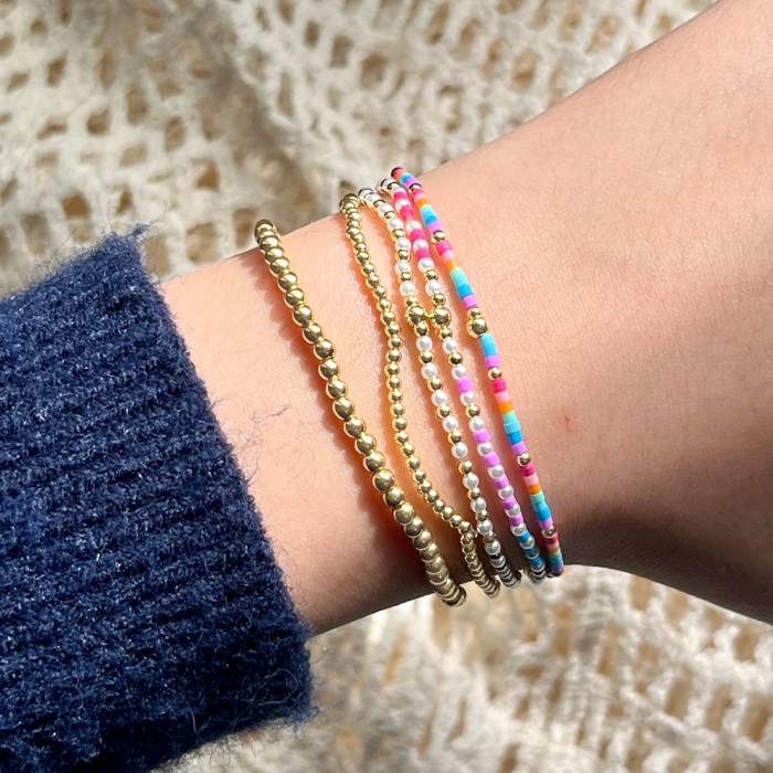 Minimalist Gold Beaded Bracelet Set of Five, Style, Outdoor Versatile Travel Fashion Jewelry for Women, Popular Bracelet