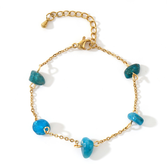 Colorful Irregular Crystal Raw Stone Bracelet Natural Stone Stainless Steel Starry Sky Bracelet Cross-Border Hot-Selling Jewelry
