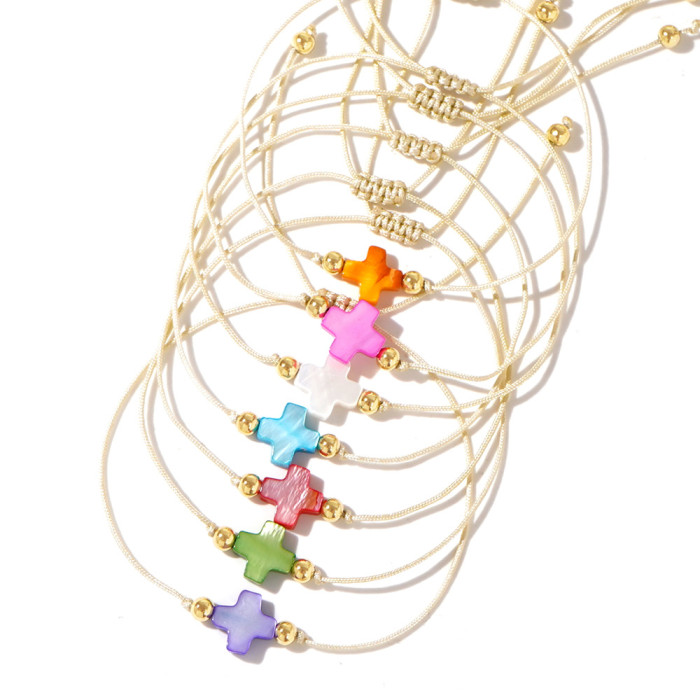 Fashion Rainbow Color Shell Cross Bracelet for Women Simple Versatile High-End Layered Handmade Bracelet