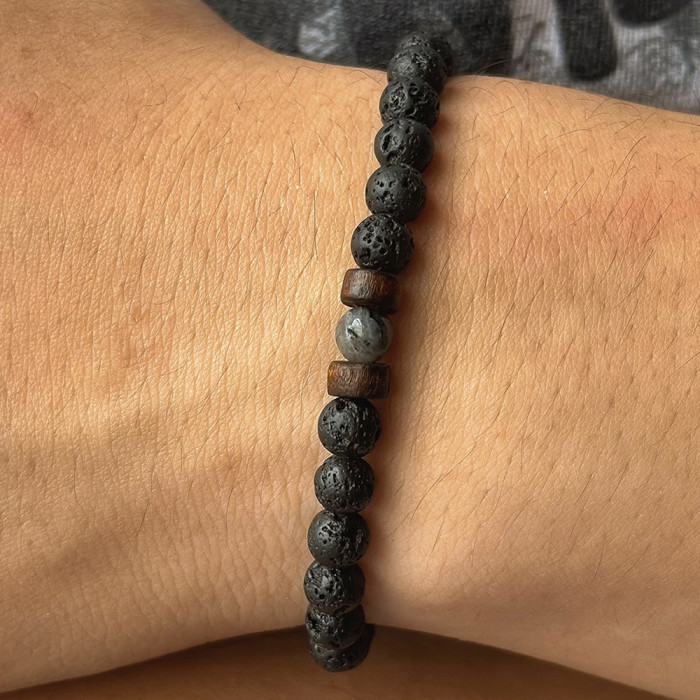 AliExpress Same Style Shining Stone Volcanic Stone Black Iron Stone Bracelet Couple Bracelets Personalized Bracelets Factory Direct Wholesale