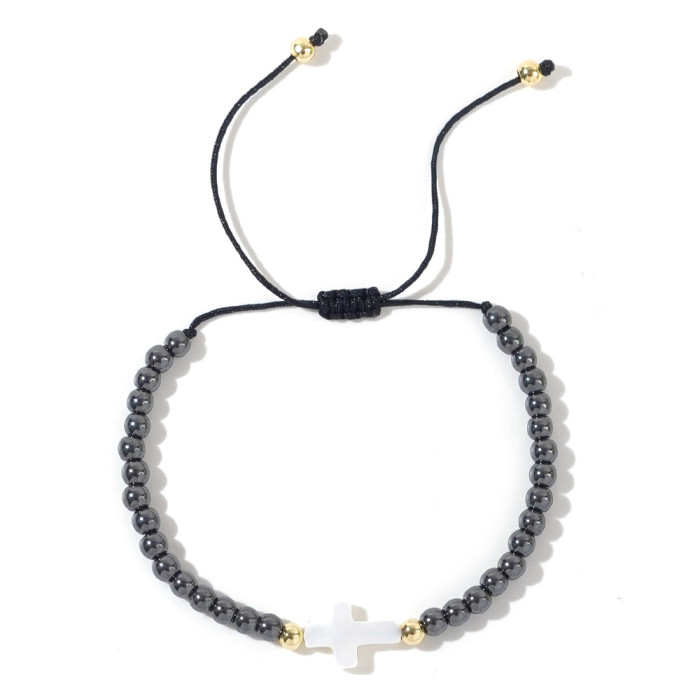 Jewelry Shell Cross Black Gallstone Beaded Bracelet Cross Easter Card Wholesale