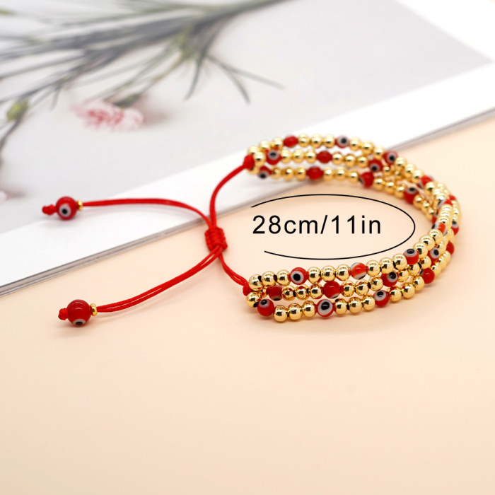 Hot-Selling Red Rope Three-Layer Gold Bead Bracelet Demon Eye Design Trendy Must-Have Versatile Accessory