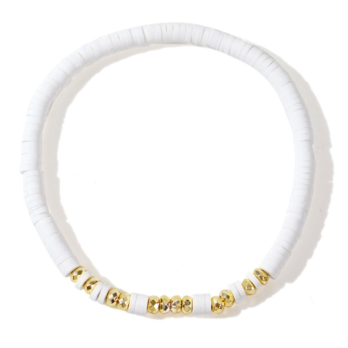 Bohemian Style Summer Beach Colorful Sliced Gold Bead Bracelet for Women Soft Clay Bracelet Friend Gift