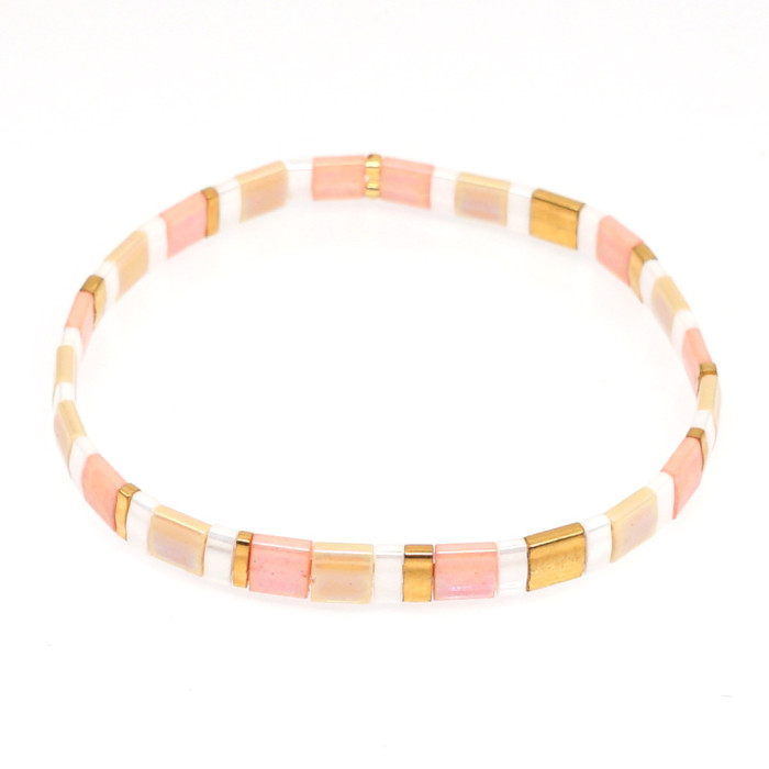 Bohemian Retro Ethnic Style Beaded Bracelet Fashion Simple Multi-layer Stacked Tila Bead Bracelet Elastic Bracelet
