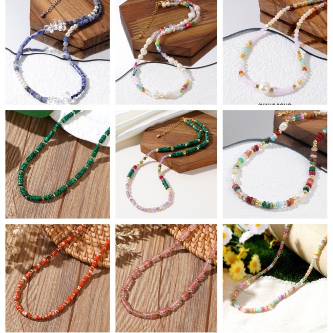 Cross-Border Hot Selling Ins Popular Simple Fashion Summer Beach Style Spacer Beads Colorful Abacus Beads Semi-Precious Stone Necklace