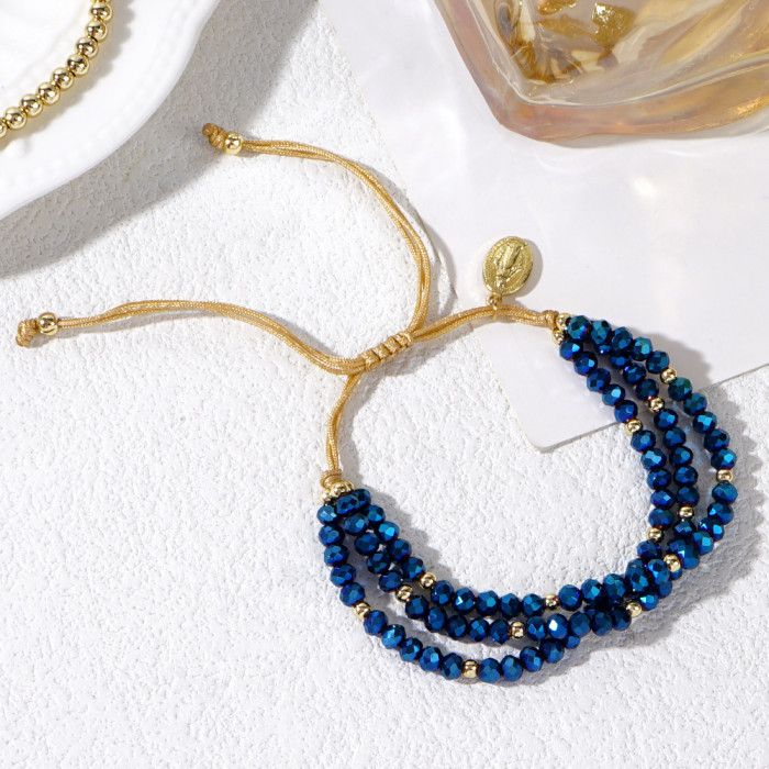 Hot-Selling Bohemian Style Multi-Layer Colorful Crystal Bracelet Fashion Trend Double Tail Beaded Bracelet for Women