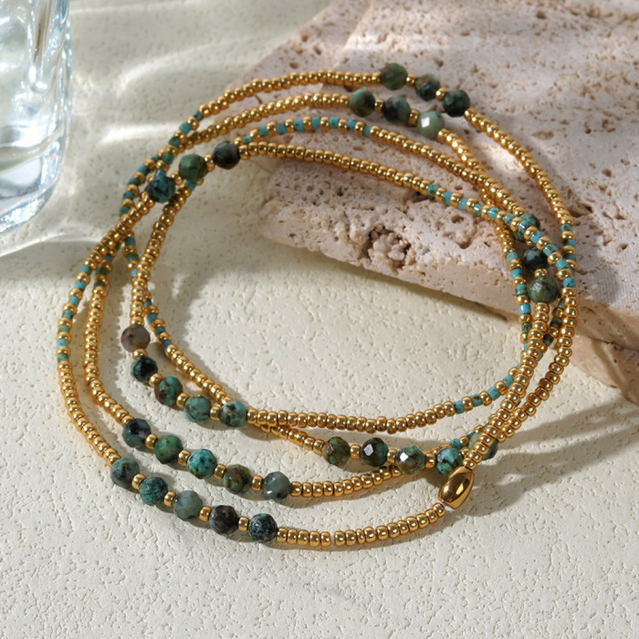 New Chinese Style Beaded Bracelet for Women, Vintage Ethnic Style, Multi-layered Natural Stone Crystal Bracelet, Hand Rope Accessory