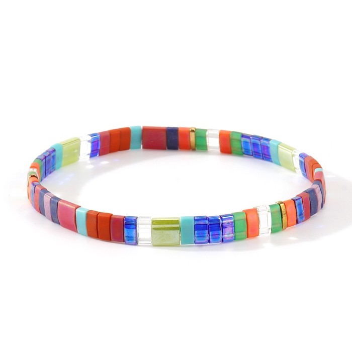 Bohemian Retro Ethnic Style Beaded Bracelet Fashion Simple Multi-layer Stacked Tila Bead Bracelet Elastic Bracelet
