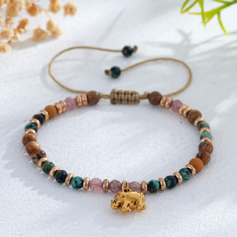 Cross-Border Light Luxury Ins Style Natural Gemstone Elephant Bracelet Summer New Gemstone Adjustable Trendy Must-Have Jewelry