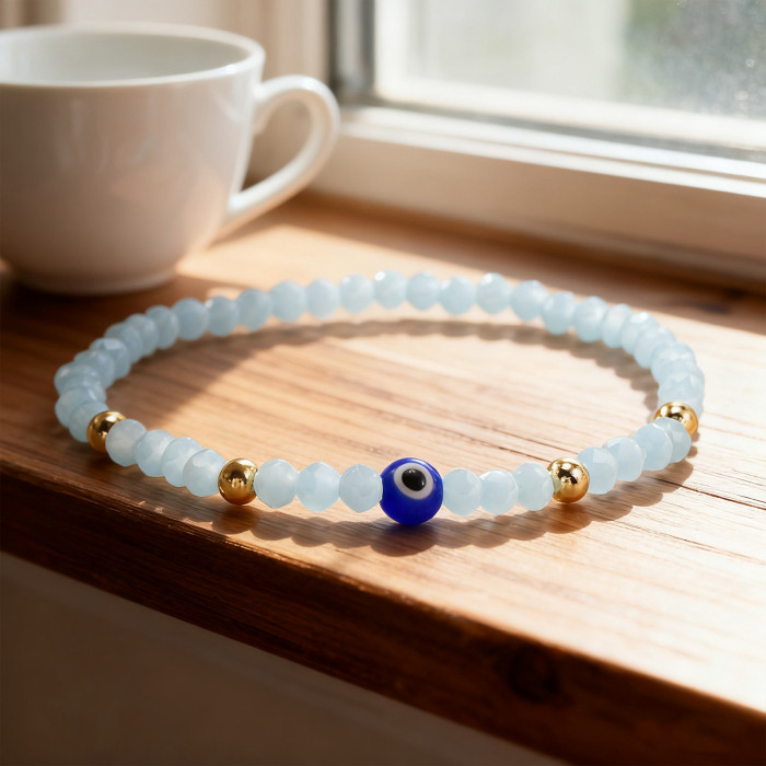 Style Pink Crystal Bracelet Blue Glass Eye Decoration Copper Bead String Bracelet Best Friend Jewelry