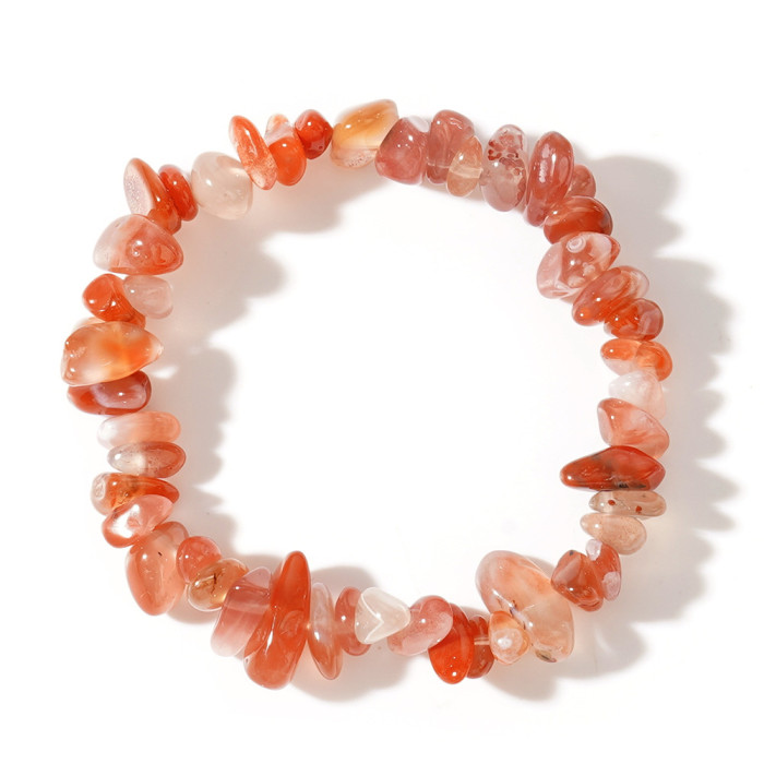 Raw Stone Crystal Mineral Raw Stone Women's Bracelet Irregular Crushed Stone Pink Quartz Elastic Cord Bracelet Jewelry Gift In Stock