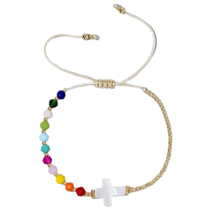 Hot Selling Bohemian Style Shell Cross Crystal Copper Bead Bracelet Women's Fashion Accessories