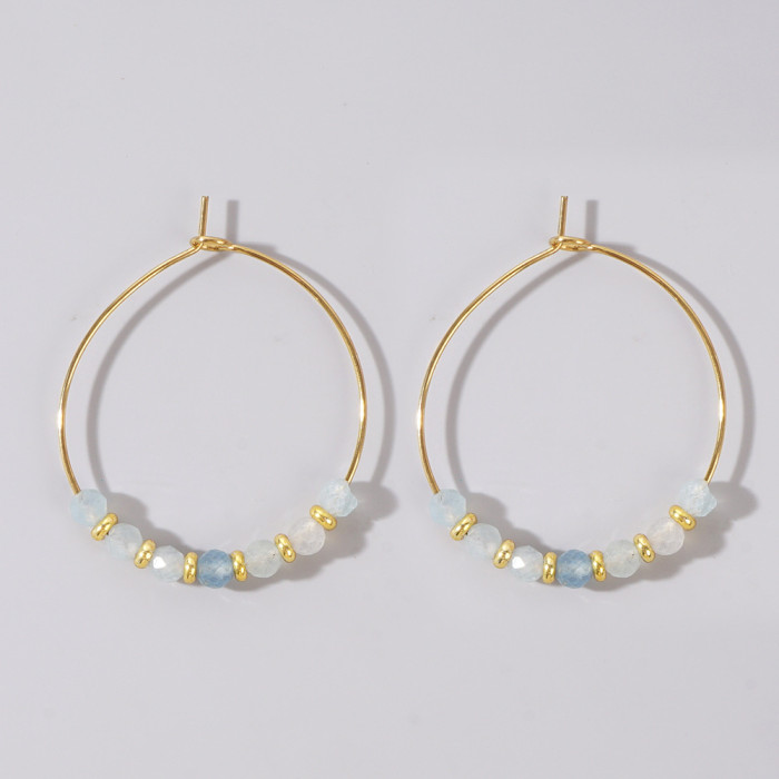 Exaggerated Personality Simple Large Circle Flat Bead Semi-Precious Stone Earrings for Women Ins Internet Celebrity Fashion Earrings