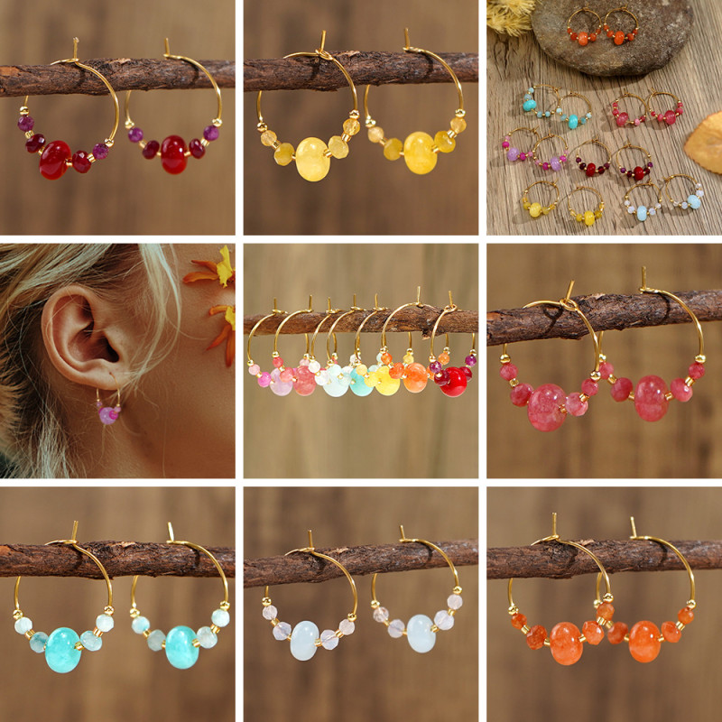 Natural Colorful Fashion High-end Luxury Abacus Bead Faceted Dongling Semi-precious Stone Women's Earrings Wholesale