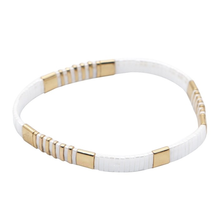 Japanese Style Tila Bead Women's Bracelet Non-Fading Ins Fashion Black Gallstone Glass Bead Mixed Elastic Hand Jewelry Wholesale