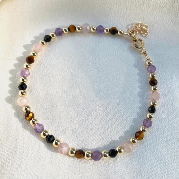 Niche Design Natural Stone Beaded Bracelet for Women, Colorful Crystal Mix, Ins Style, Adjustable Hand Jewelry, Cross-Border Accessories