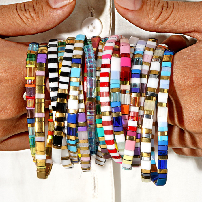 Retro Ethnic Style Japanese Tila Bead Bracelet for Women Bohemian Style Elastic Beaded Bracelet Wholesale