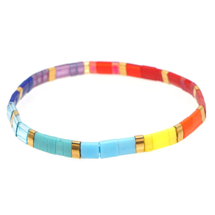 Bohemian Retro Ethnic Style Beaded Bracelet Fashion Simple Multi-layer Stacked Tila Bead Bracelet Elastic Bracelet
