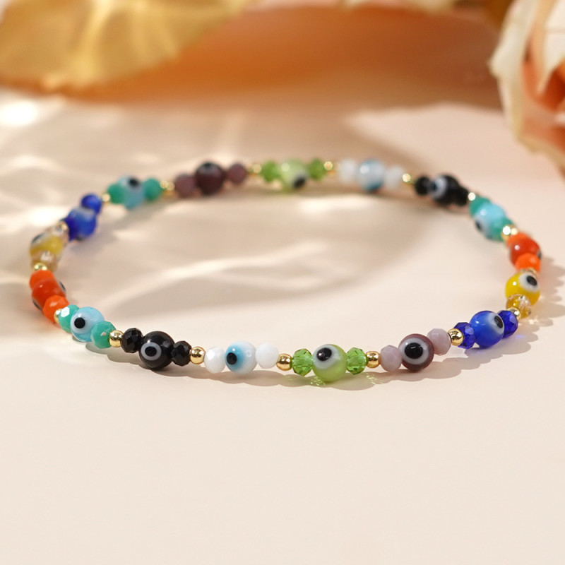 Cross-Border Classic Devil's Eye Bracelet Bohemian Style Crystal Flat Beads Glass Evil Eye Elastic Cord Bracelet