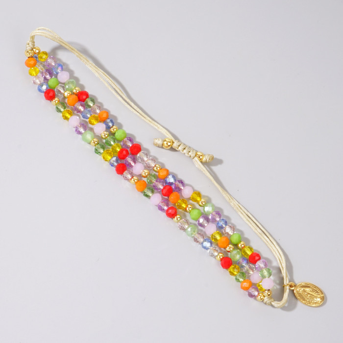 Hot-Selling Bohemian Style Multi-Layer Colorful Crystal Bracelet Fashion Trend Double Tail Beaded Bracelet for Women