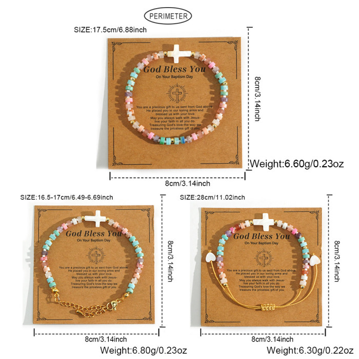 Macaron Color Series Cross Natural Stone Bracelet European and American Fresh Sweet Beaded Bracelet for Women Summer Hot-Selling Bracelet