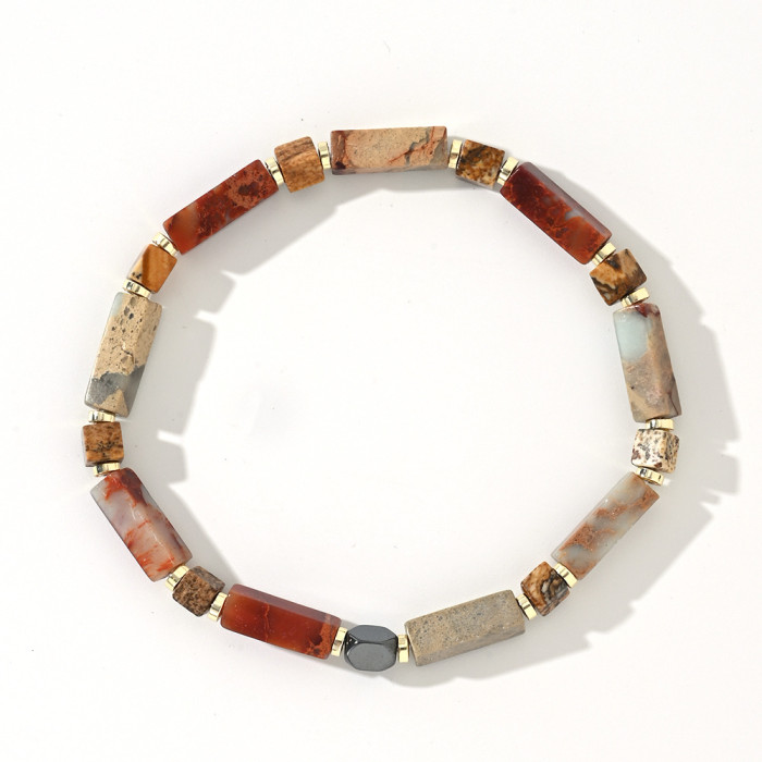 Cross-Border Hot-Selling Vintage Bohemian Style Natural Stone Spacer Semi-Precious Stone Men's Beaded Bracelet Artistic Retro