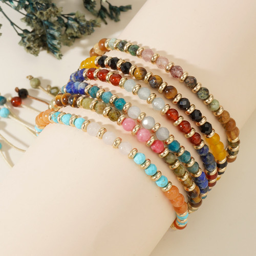 Glossy Faceted Natural Stone Bracelet with Gold Spacer Strawberry Crystal Decoration Women's Summer Gift Bracelet Wholesale