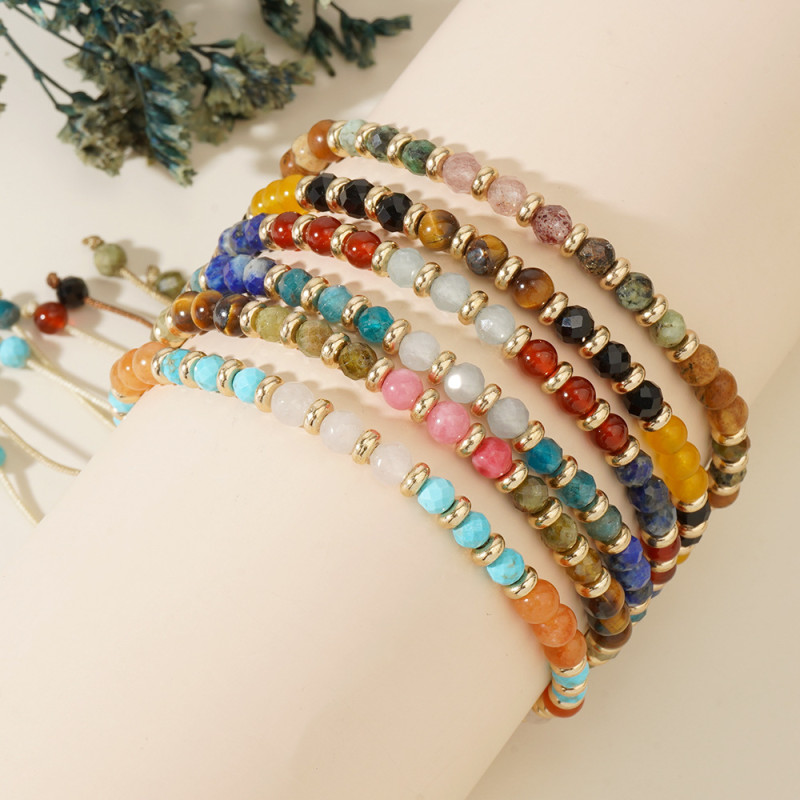 Glossy Faceted Natural Stone Bracelet with Gold Spacer Strawberry Crystal Decoration Women's Summer Gift Bracelet Wholesale